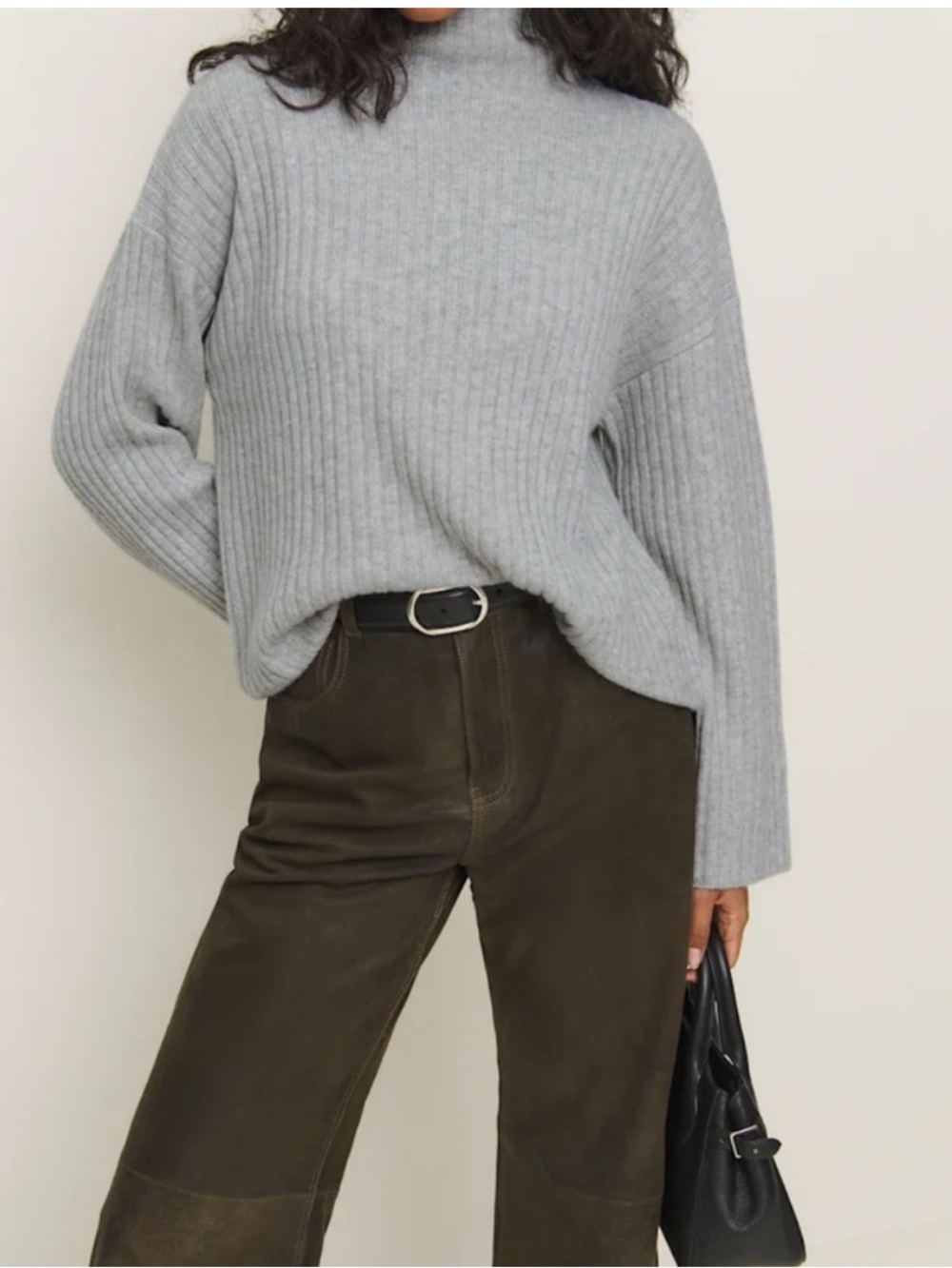 Reformation Heather Gray Ribbed Mock Neck Sweater